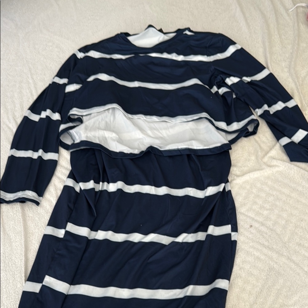SHEIN Navy and White Striped Maxi Dress